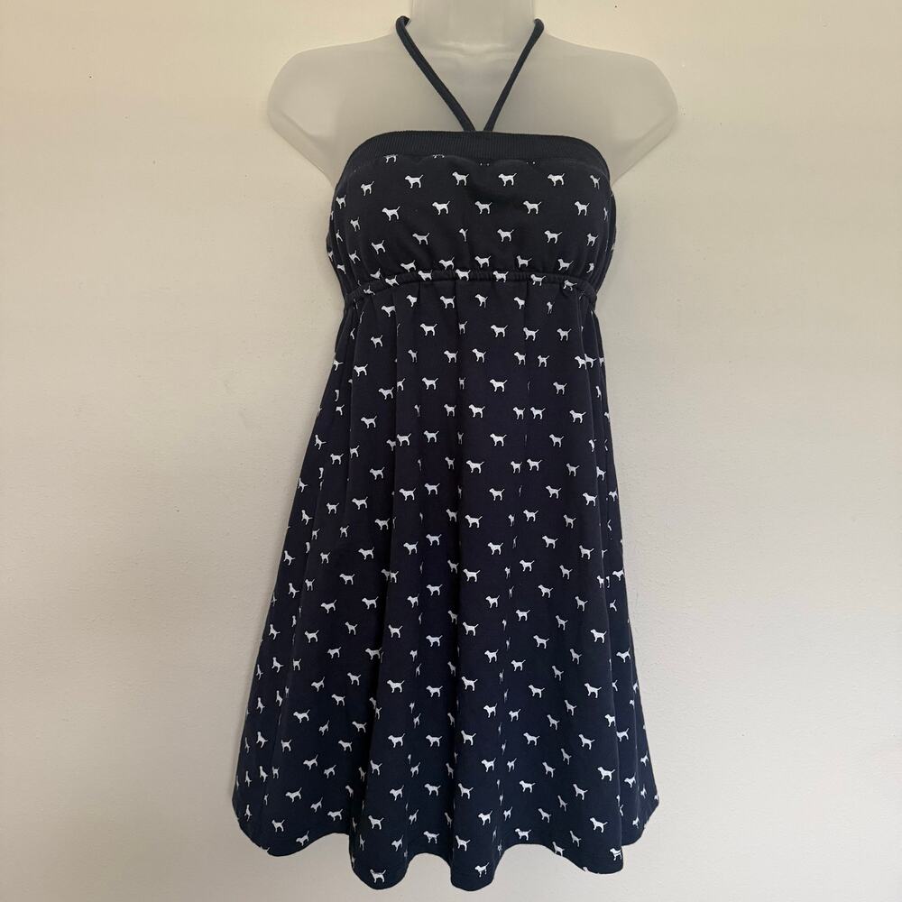 Victoria’s Secret PINK Rare Vintage Y2K French Terry Halter Dog Navy Dress XS